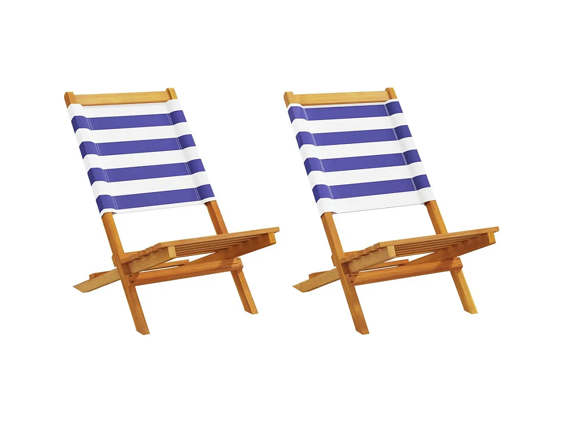 Chaises de jardin lot de 2 bleu/blanc bois acacia massif tissu