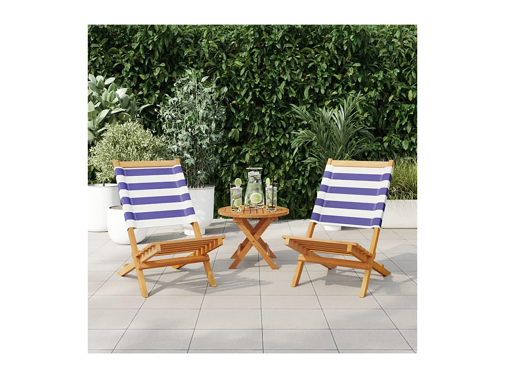 Chaises de jardin lot de 2 bleu/blanc bois acacia massif tissu
