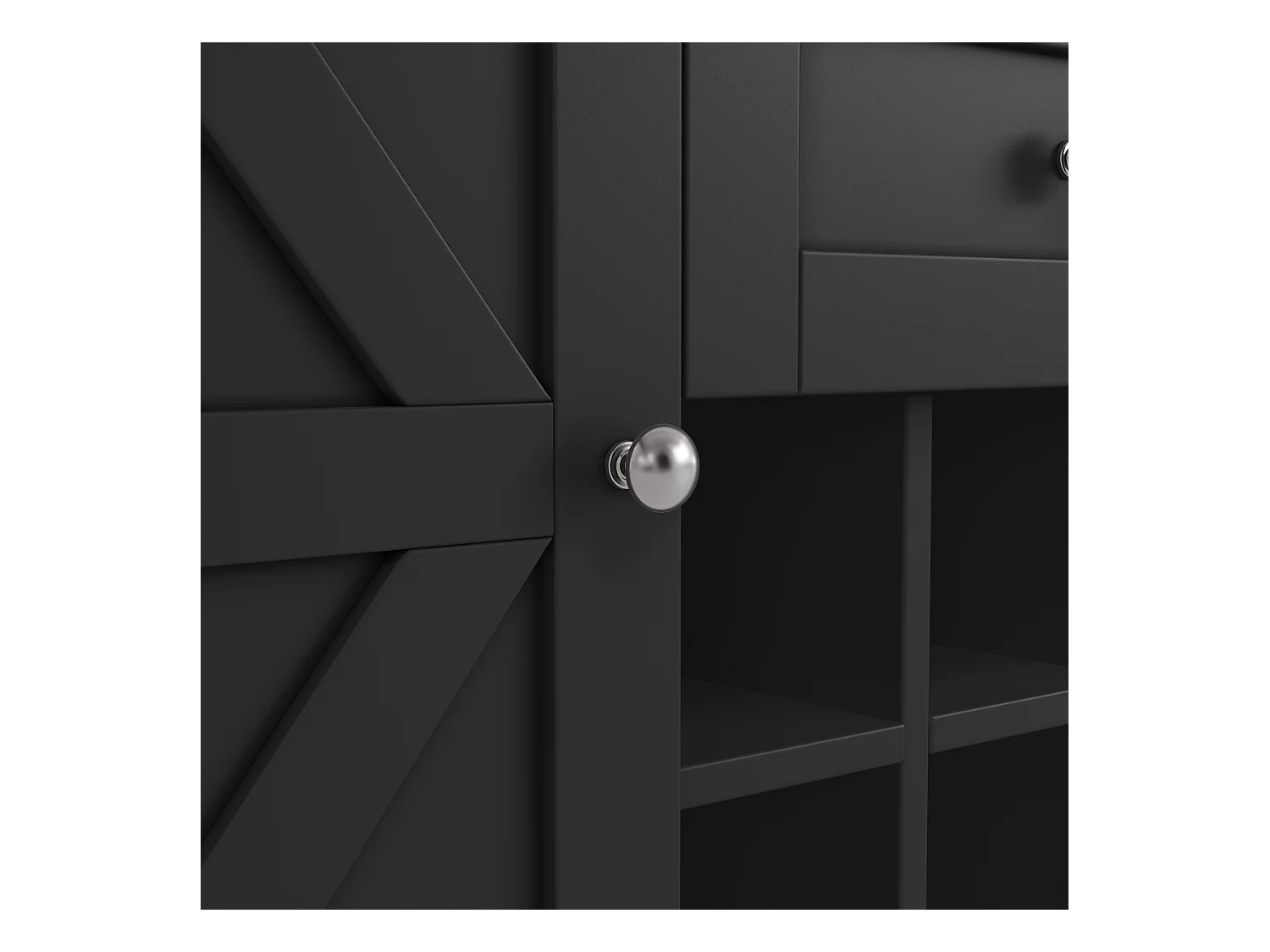 Buffet de cocina - 4 puertas y 2 cajones - Estantes y portabotellas ajustables - Negro