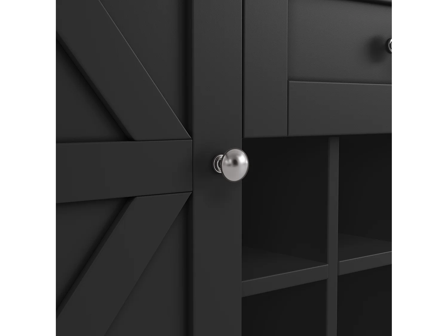 Buffet de cuisine - 4 portes et 2 tiroirs - Étagères et casiers à vin réglables - Noir