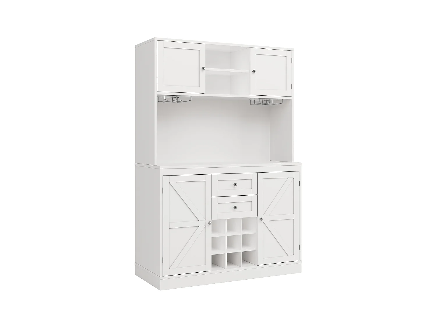 Buffet de cozinha - 4 portas e 2 gavetas - Prateleiras e garrafeiras ajustáveis - Branco