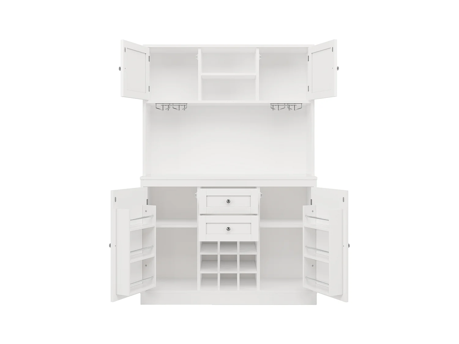 Buffet de cozinha - 4 portas e 2 gavetas - Prateleiras e garrafeiras ajustáveis - Branco