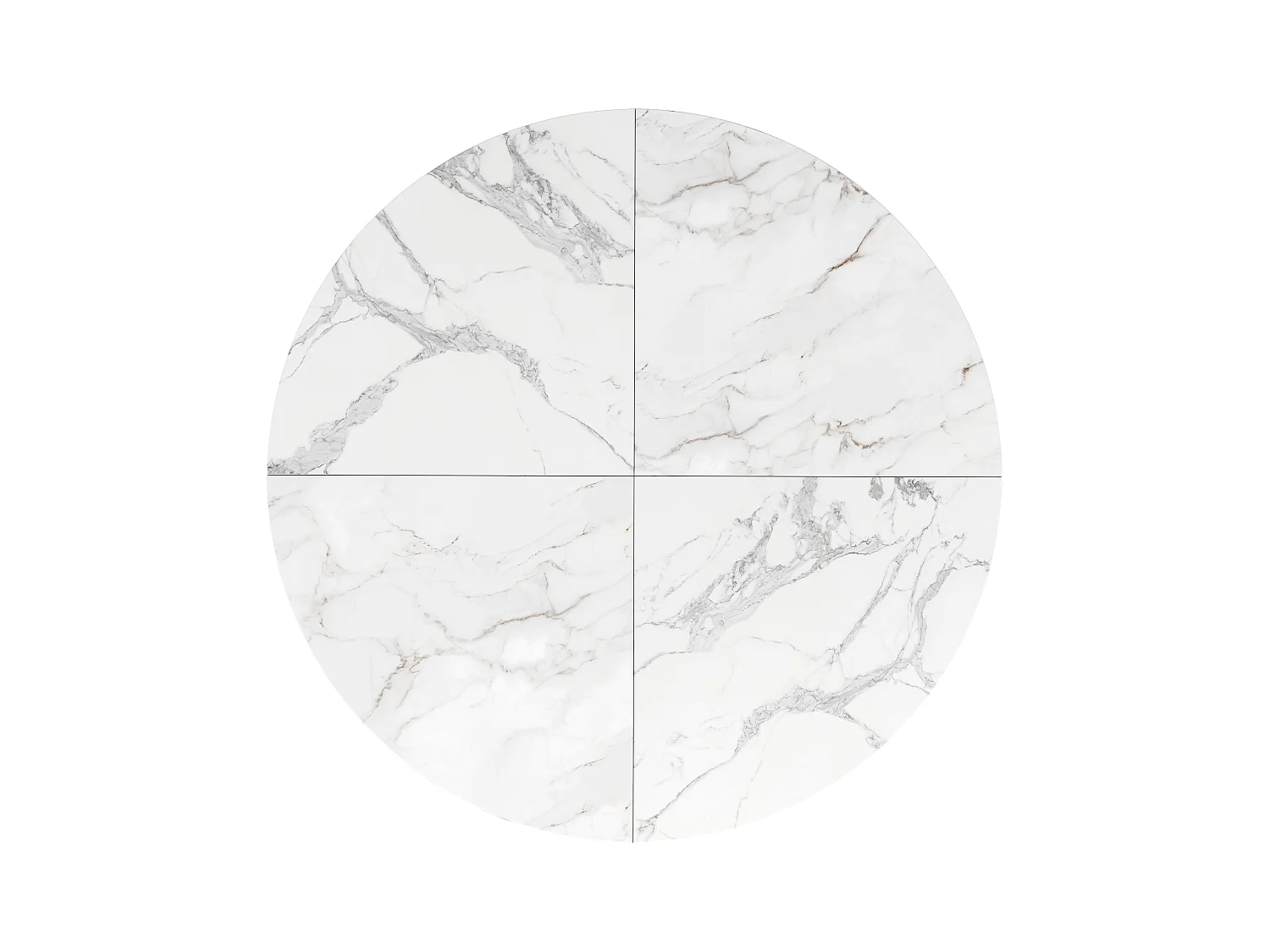 Table à manger ronde - Cadre rond en métal - placage à motif marbre - 2 à 6 personnes - Blanc & Noir