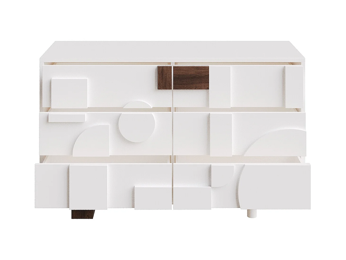 Buffet moderno - con 6 cassetti senza maniglie - Motivi geometrici - MDF - bianco