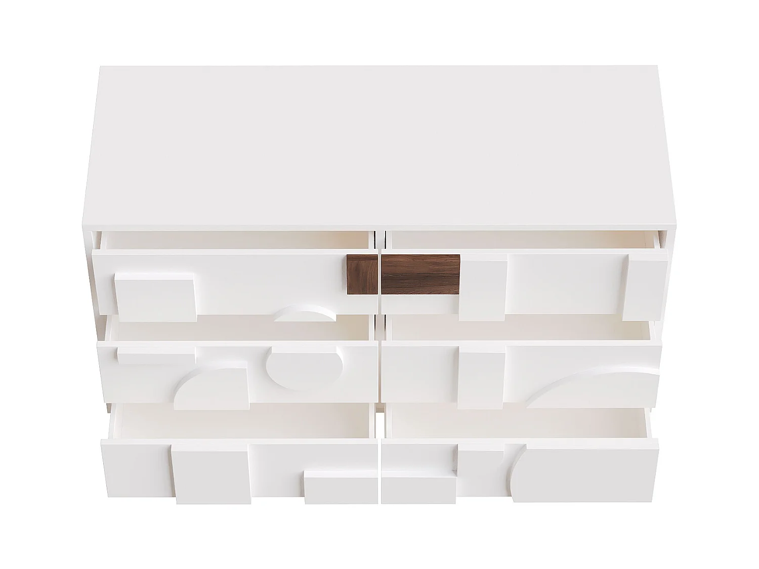 Buffet moderno - con 6 cassetti senza maniglie - Motivi geometrici - MDF - bianco
