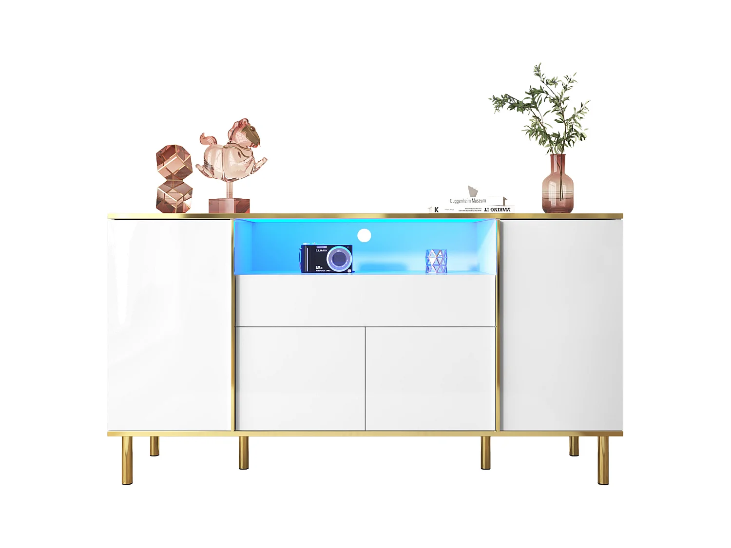 Buffet 150x40x80 cm - com 1 gaveta - com 4 portas - branco