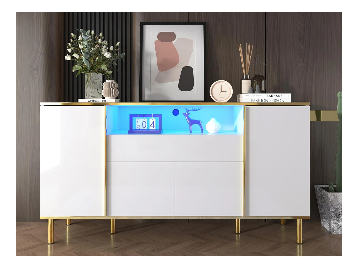 Buffet 150x40x80 cm - avec 1 tiroir - avec 4 portes - blanc