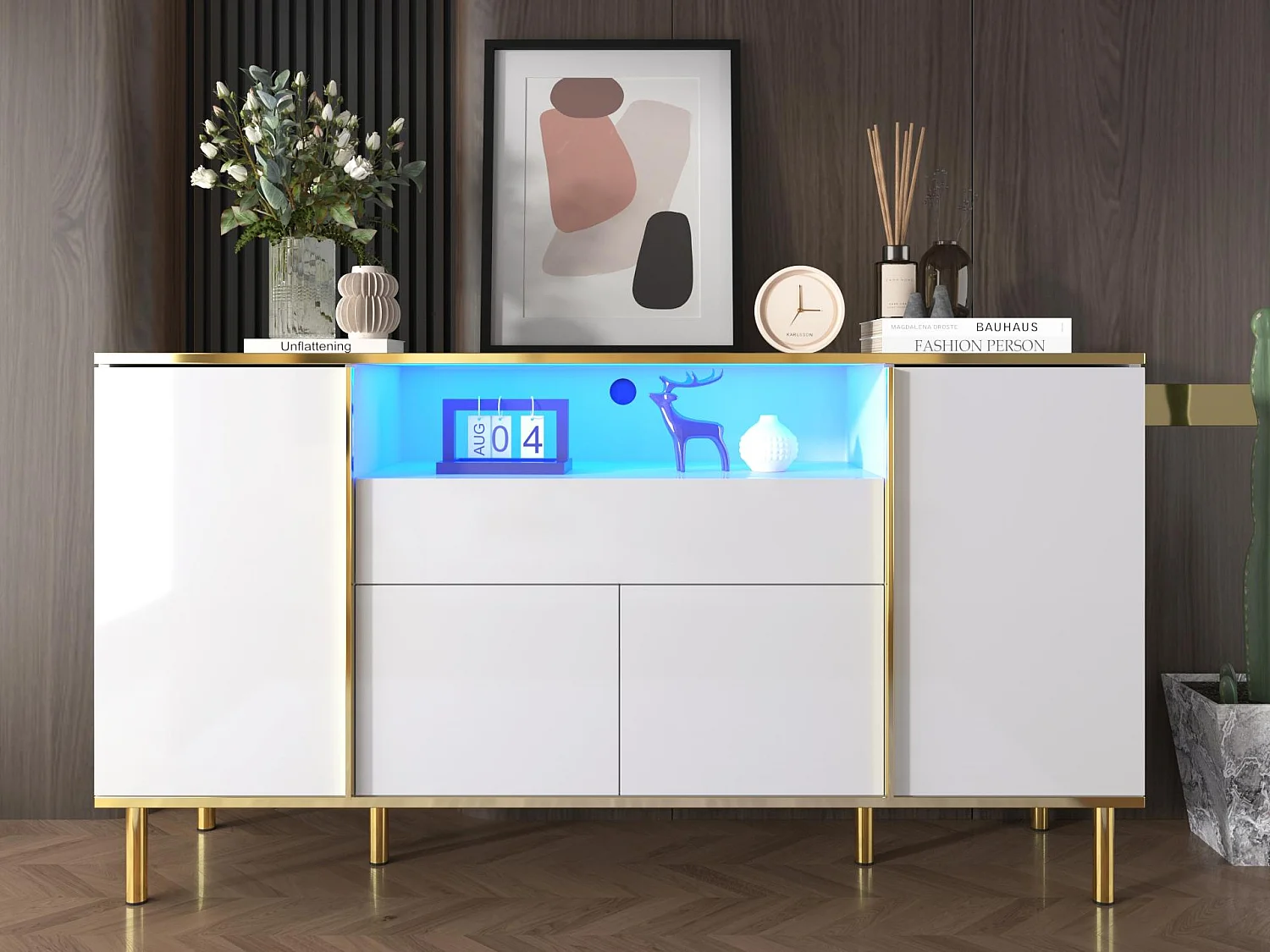 Buffet 150x40x80 cm - avec 1 tiroir - avec 4 portes - blanc