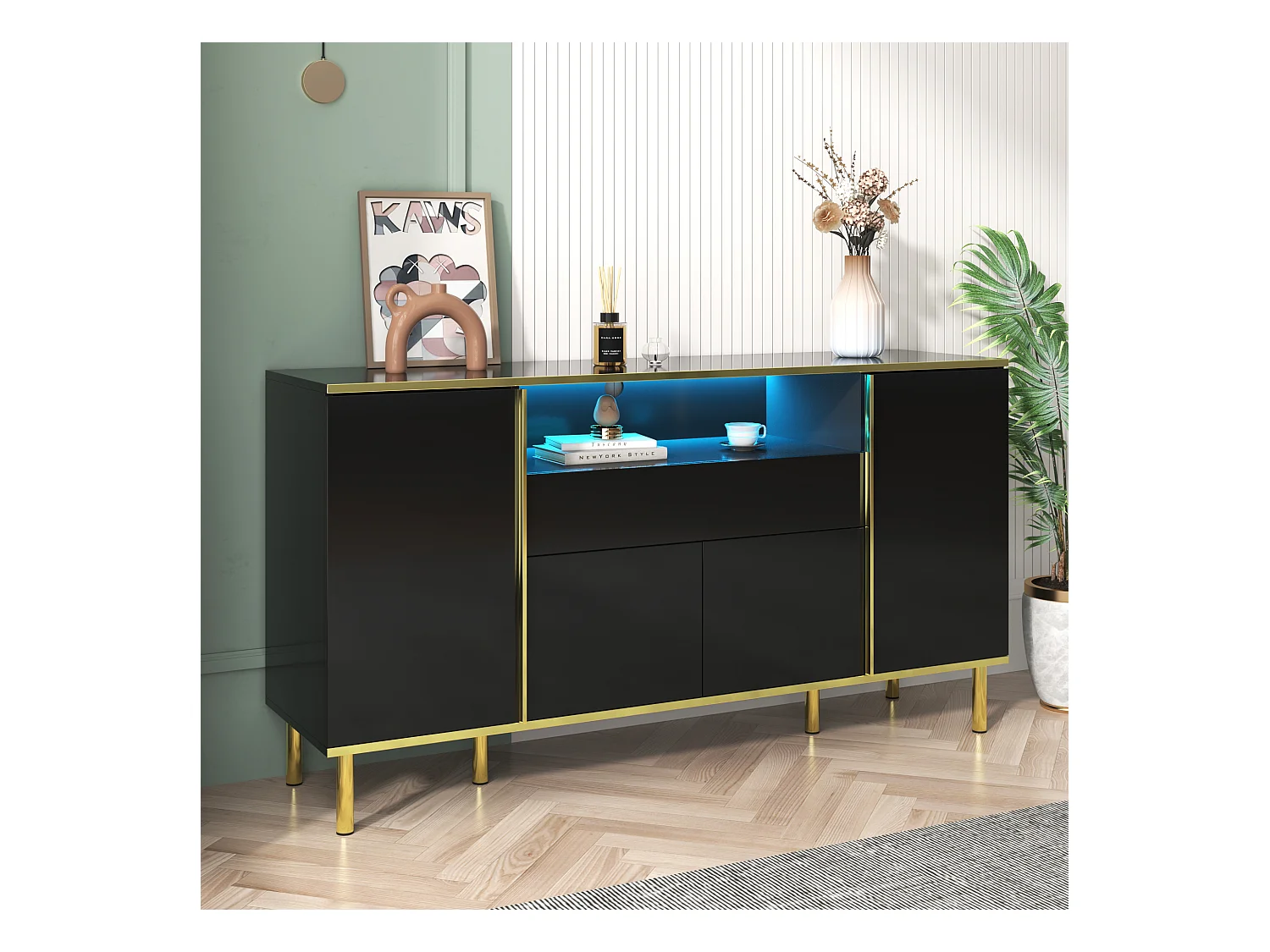 Buffet 150x40x80 cm - met 1 lade - met 4 deuren - zwart
