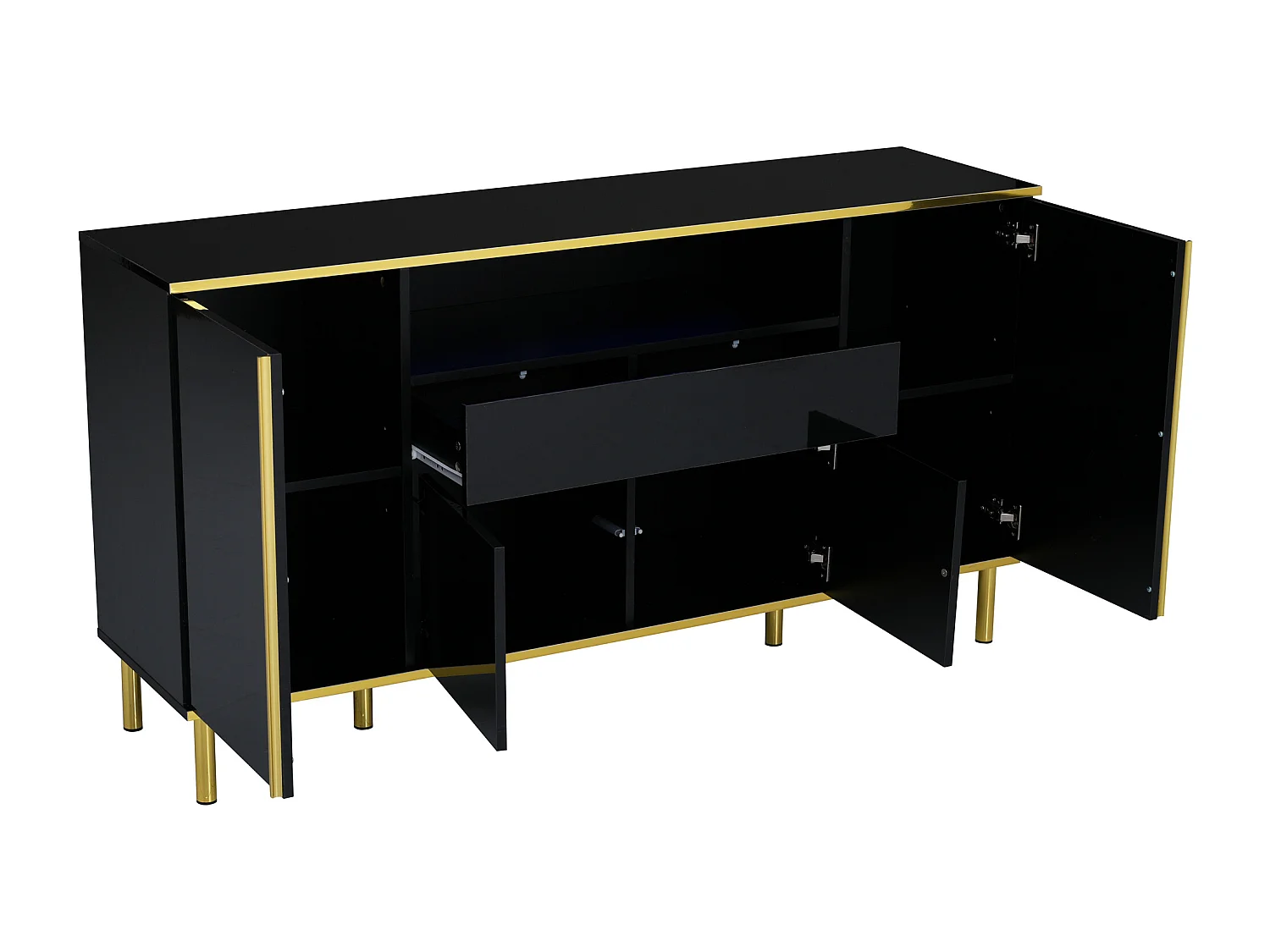 Buffet 150x40x80 cm - avec 1 tiroir - avec 4 portes - noir