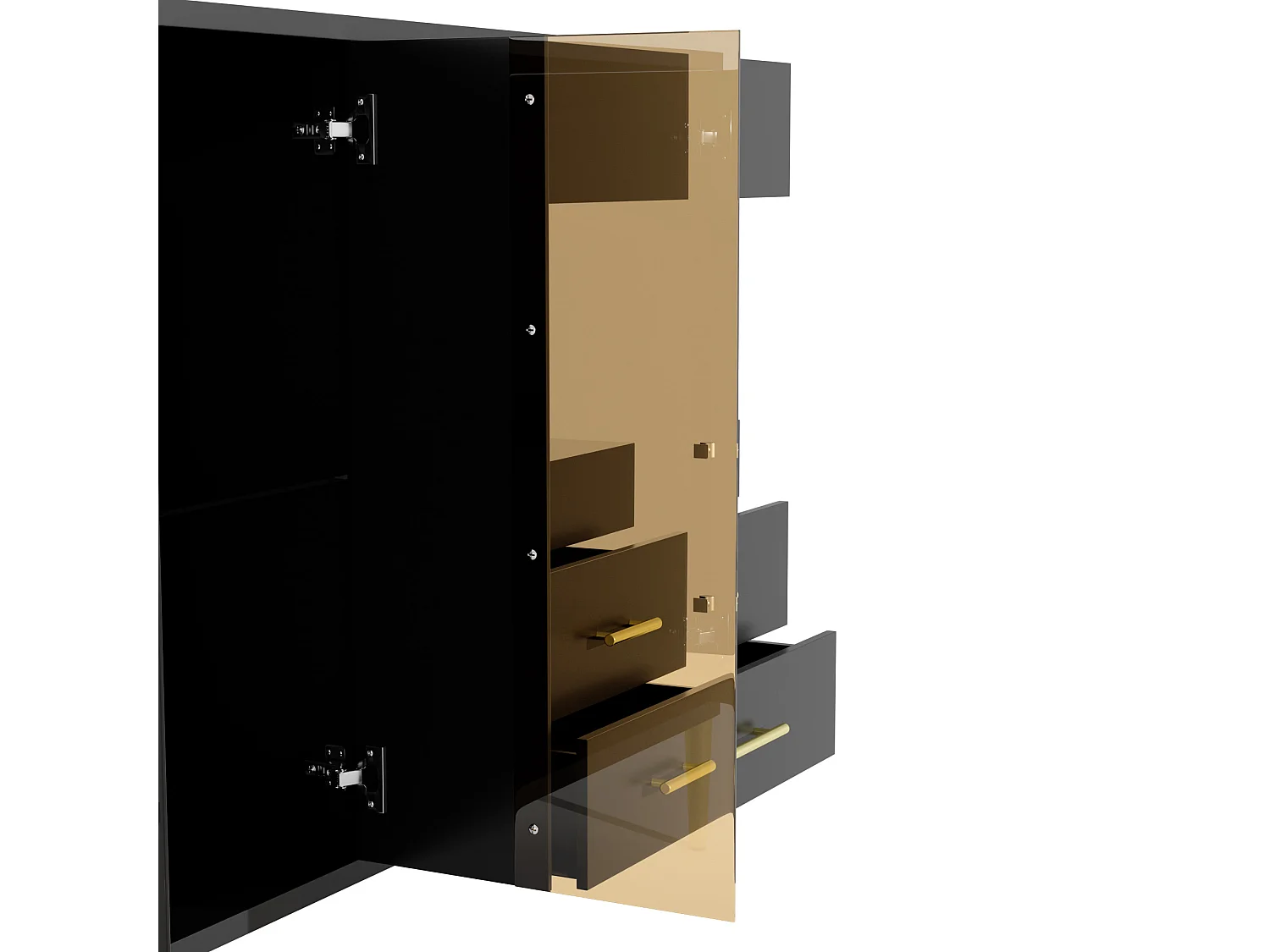 Moderne Anrichte - 2 Glastüren und 3 Schubladen - Offene Regale - MDF - Schwarz