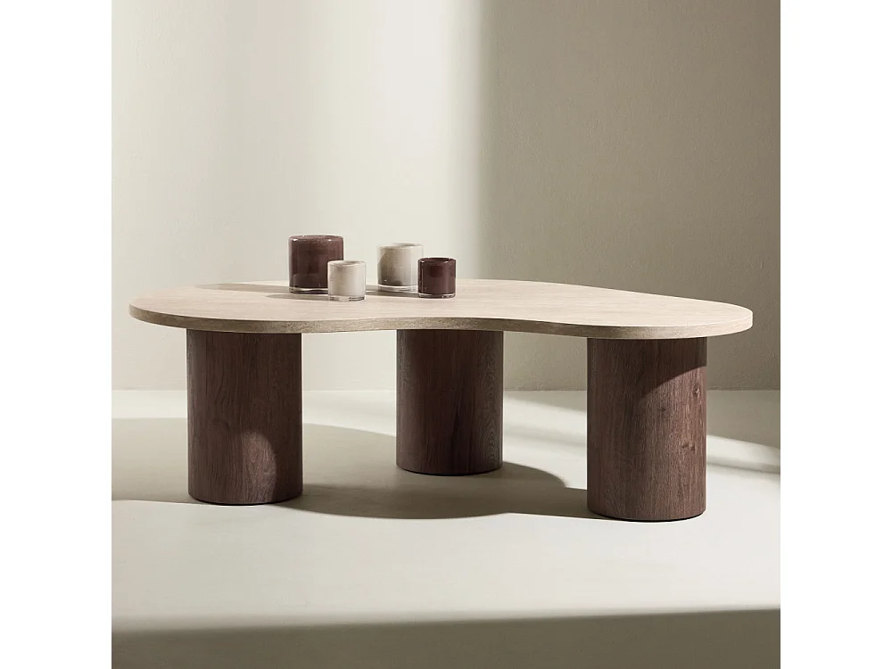 Table Basse Effet Travertin "Megg" 130cm Beige & Moka