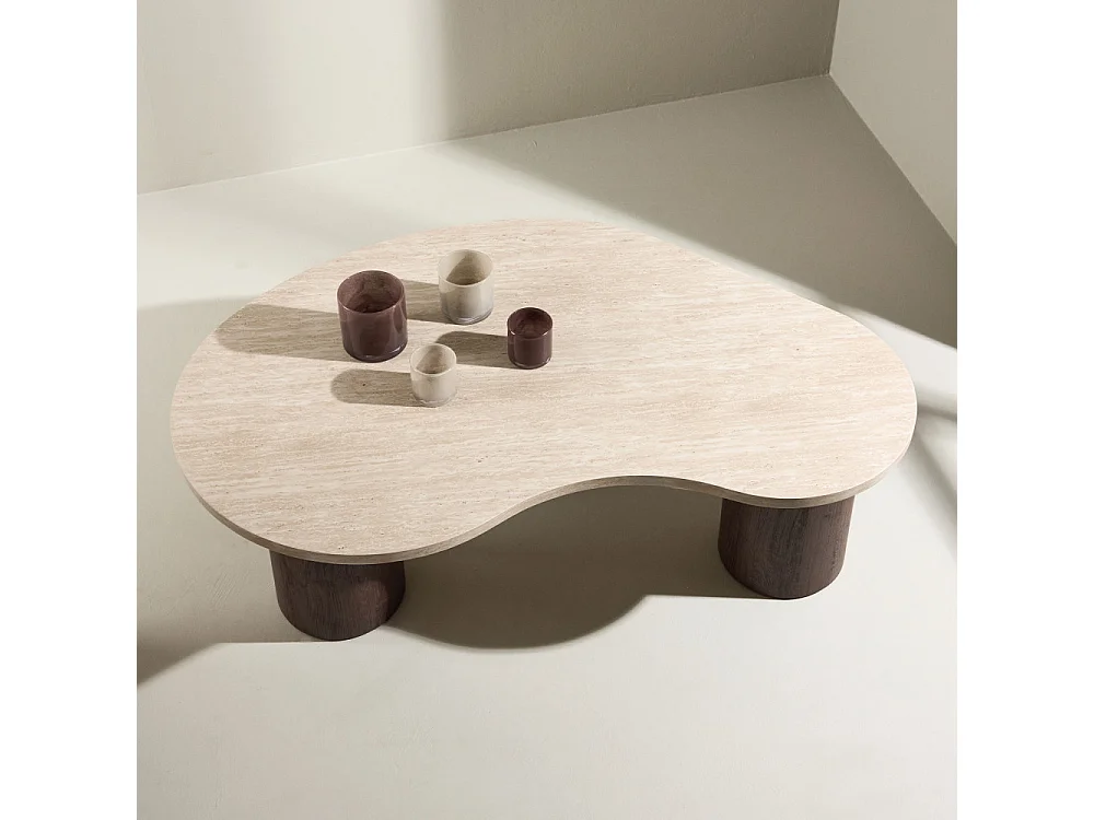Table Basse Effet Travertin "Megg" 130cm Beige & Moka