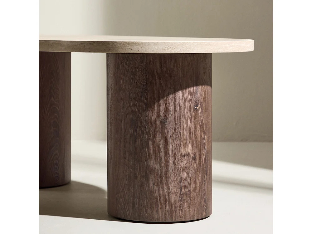 Table Basse Effet Travertin "Megg" 130cm Beige & Moka