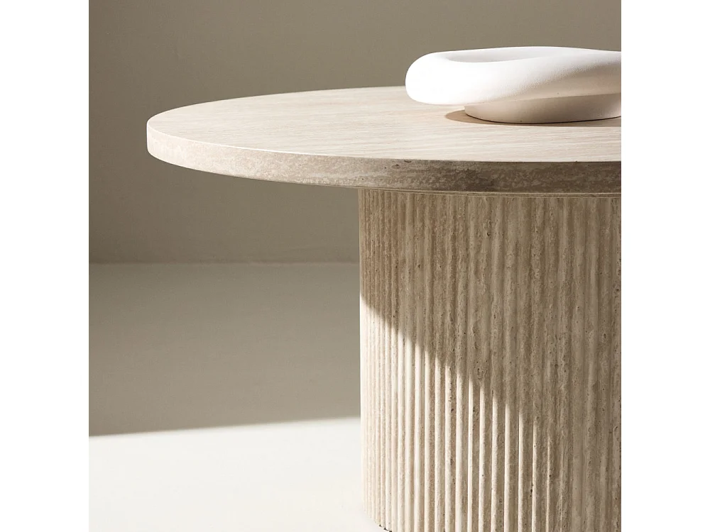 Table Basse Effet Travertin "Haron" 80cm Beige