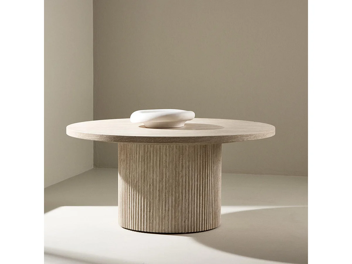 Table Basse Effet Travertin "Haron" 80cm Beige