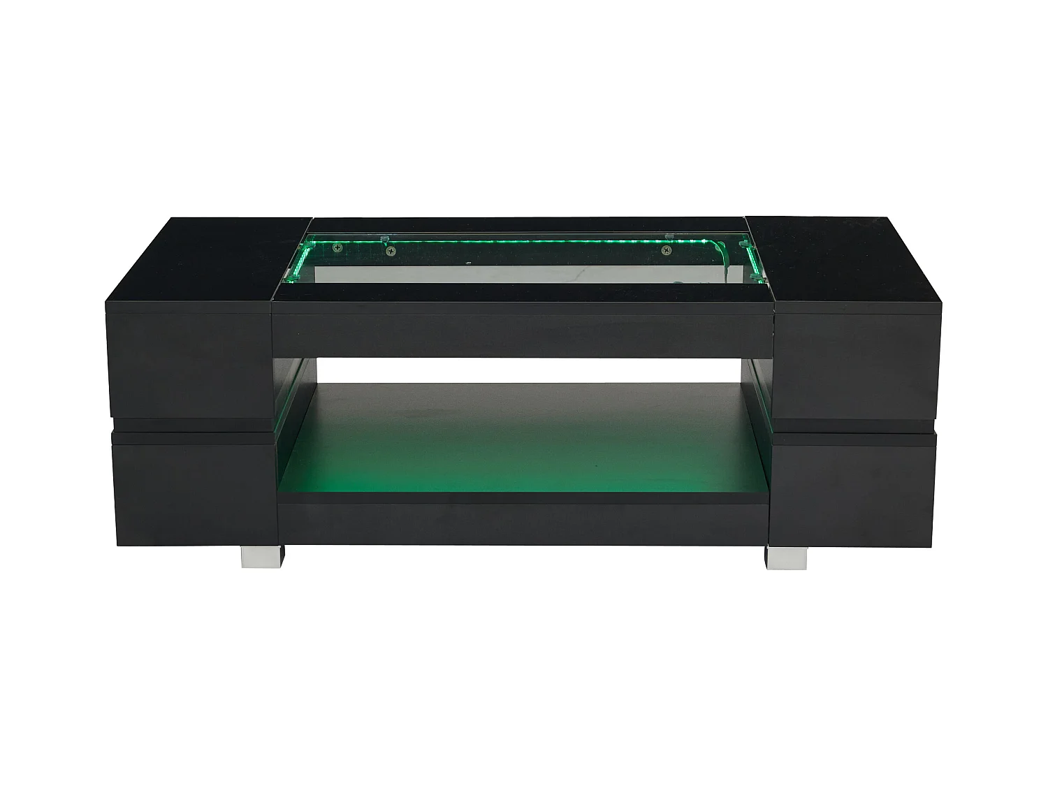 Table basse 100x50x35cm - avec éclairage LED - nombreux rangements - noir