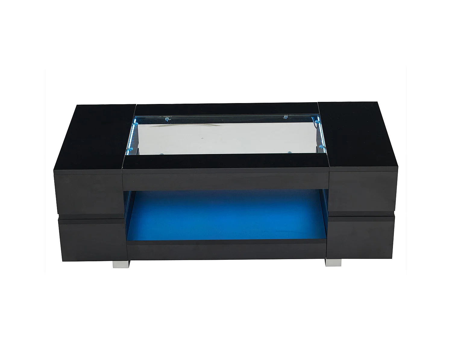 Table basse 100x50x35cm - avec éclairage LED - nombreux rangements - noir