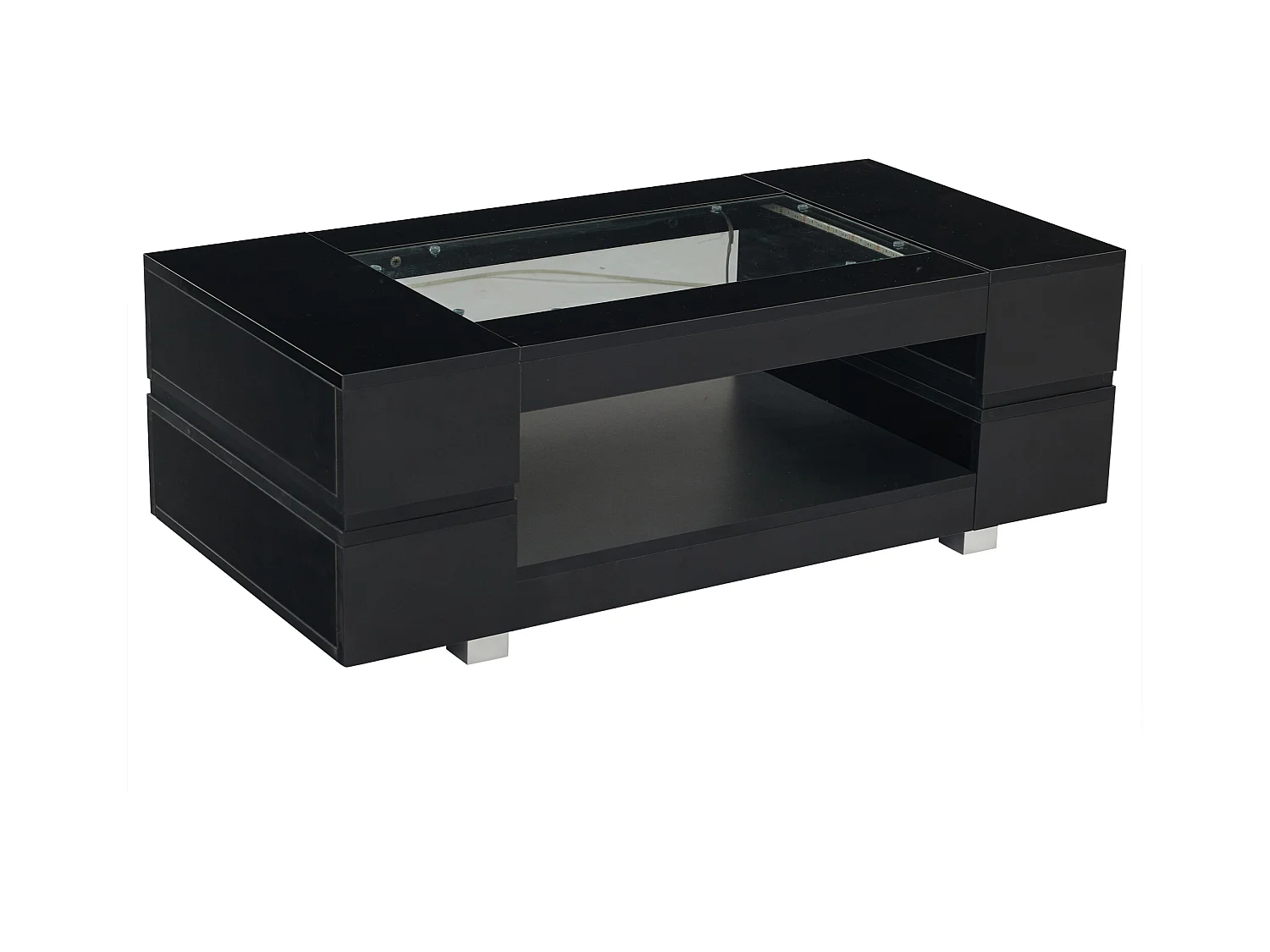 Table basse 100x50x35cm - avec éclairage LED - nombreux rangements - noir