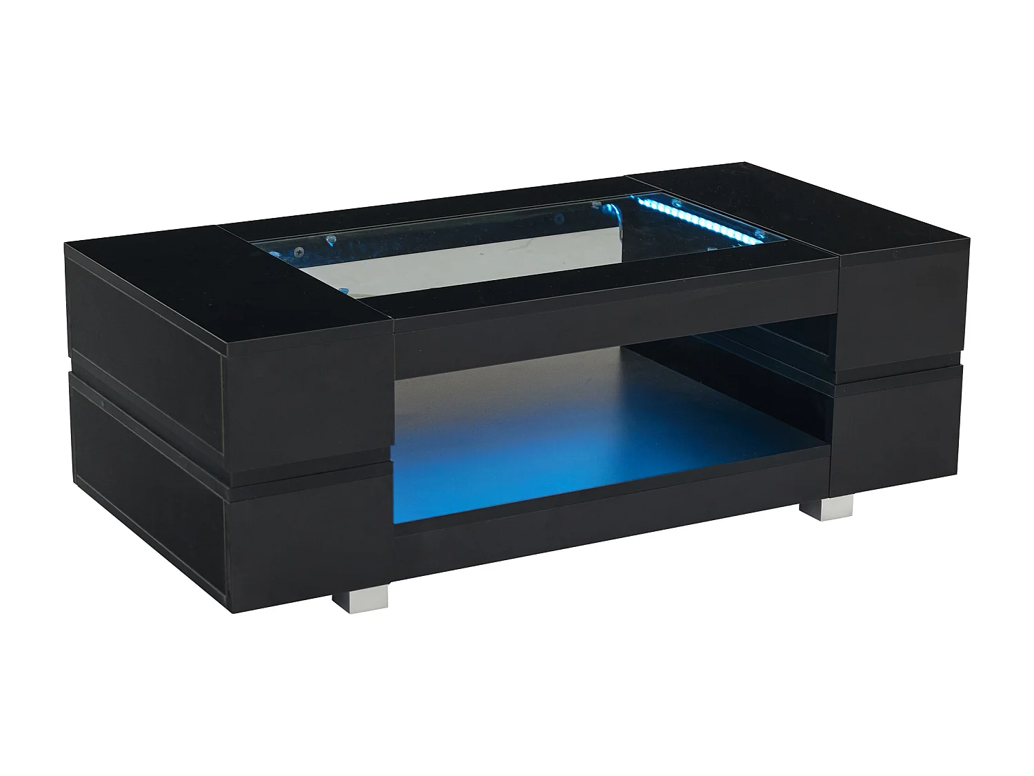 Table basse 100x50x35cm - avec éclairage LED - nombreux rangements - noir