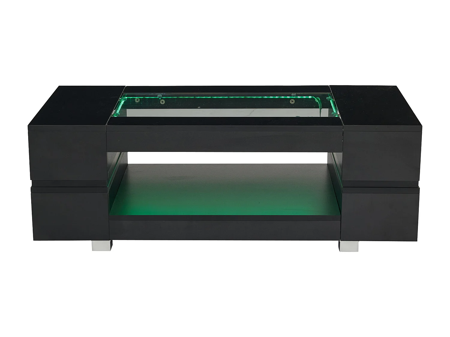 Table basse 100x50x35cm - avec éclairage LED - nombreux rangements - noir