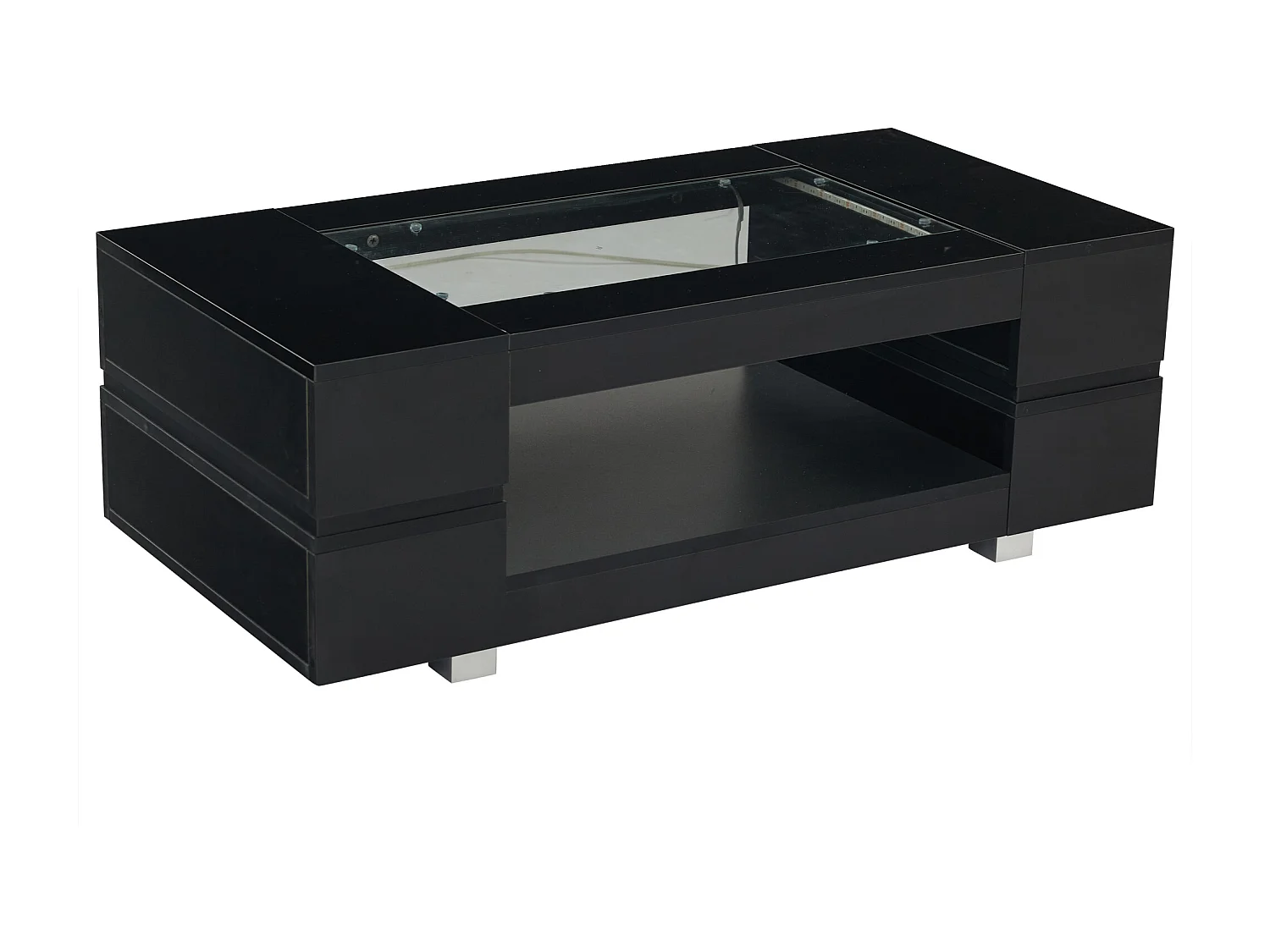Table basse 100x50x35cm - avec éclairage LED - nombreux rangements - noir