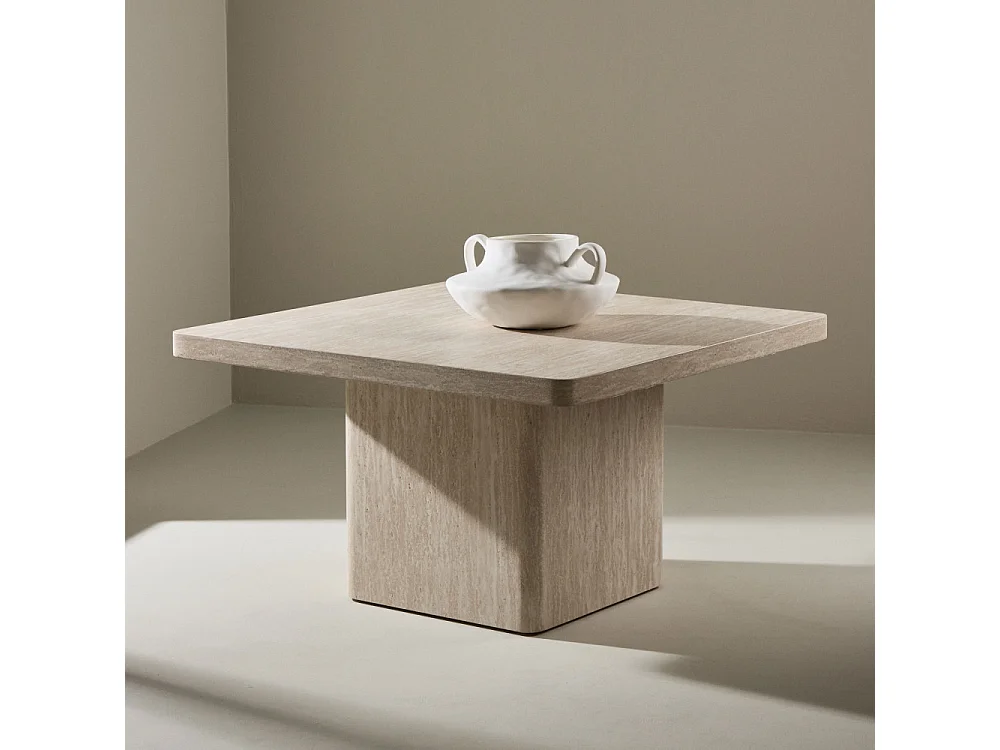 Table Basse Effet Travertin "Qvart" 80cm Beige