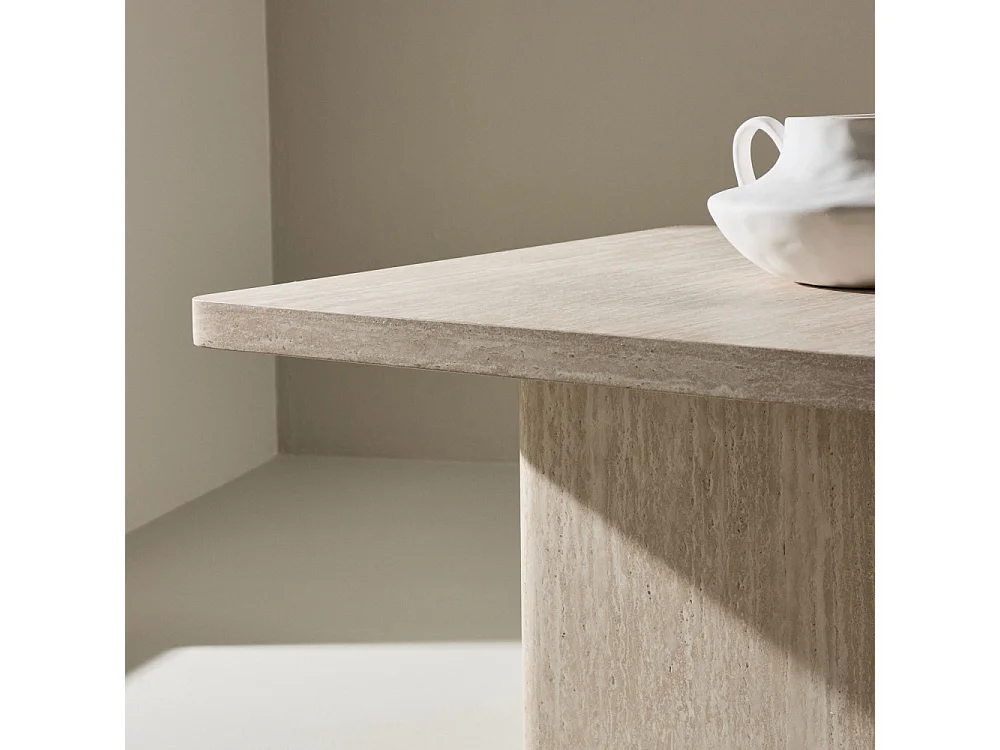 Table Basse Effet Travertin "Qvart" 80cm Beige