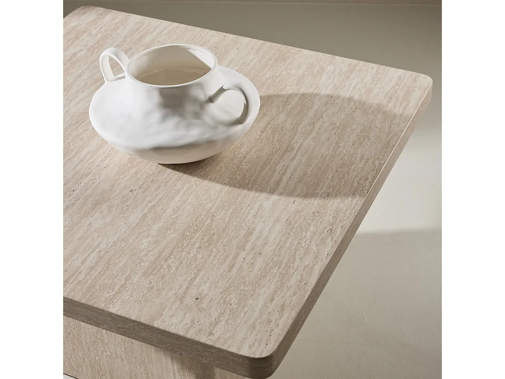 Table Basse Effet Travertin "Qvart" 80cm Beige
