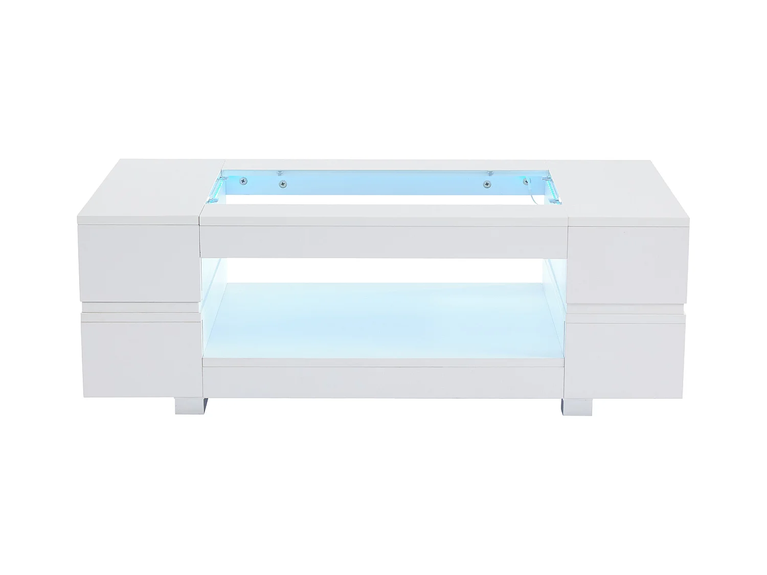 Table basse 100x50x35cm - avec éclairage LED - nombreux rangements - blanc