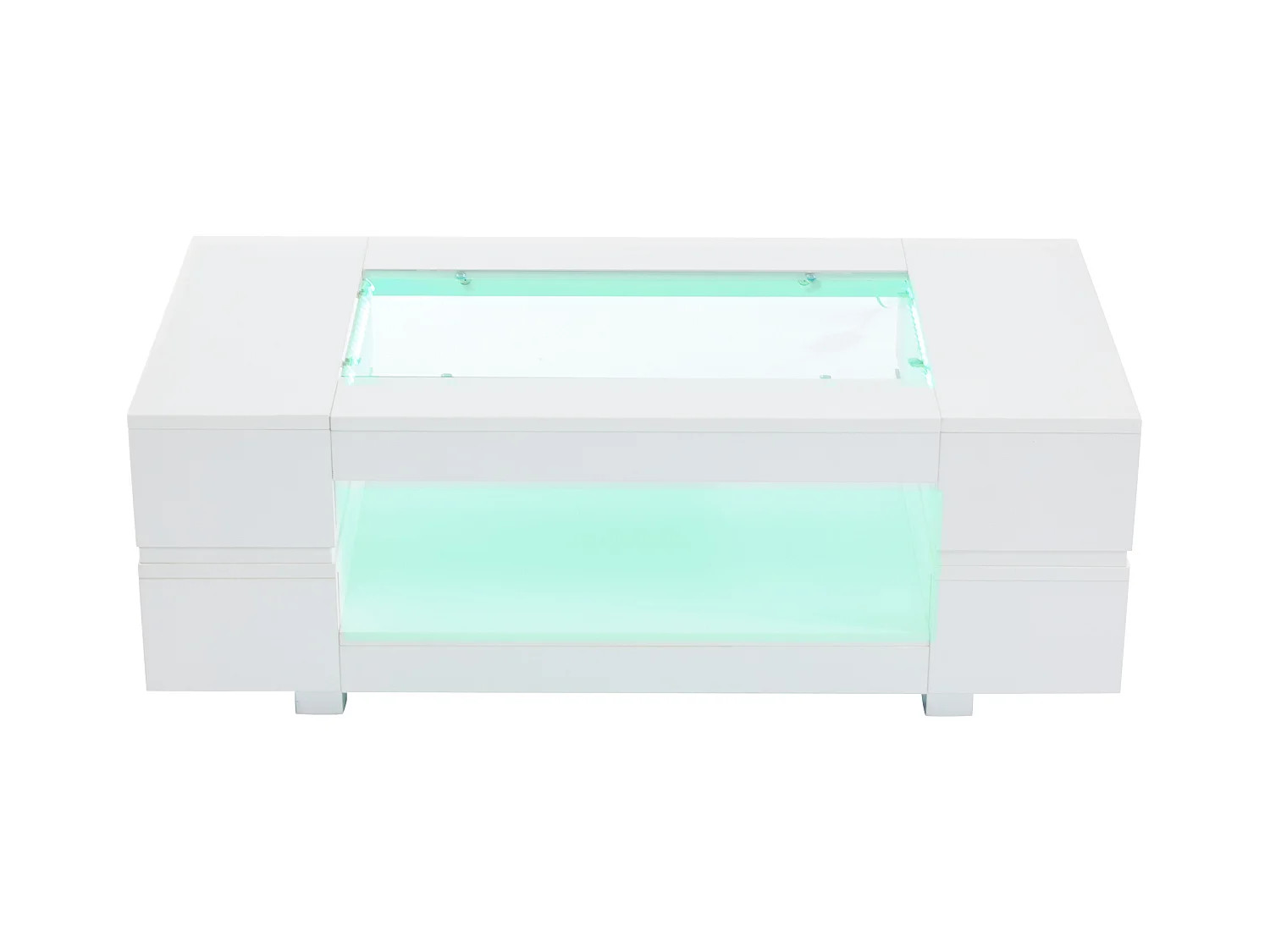Table basse 100x50x35cm - avec éclairage LED - nombreux rangements - blanc