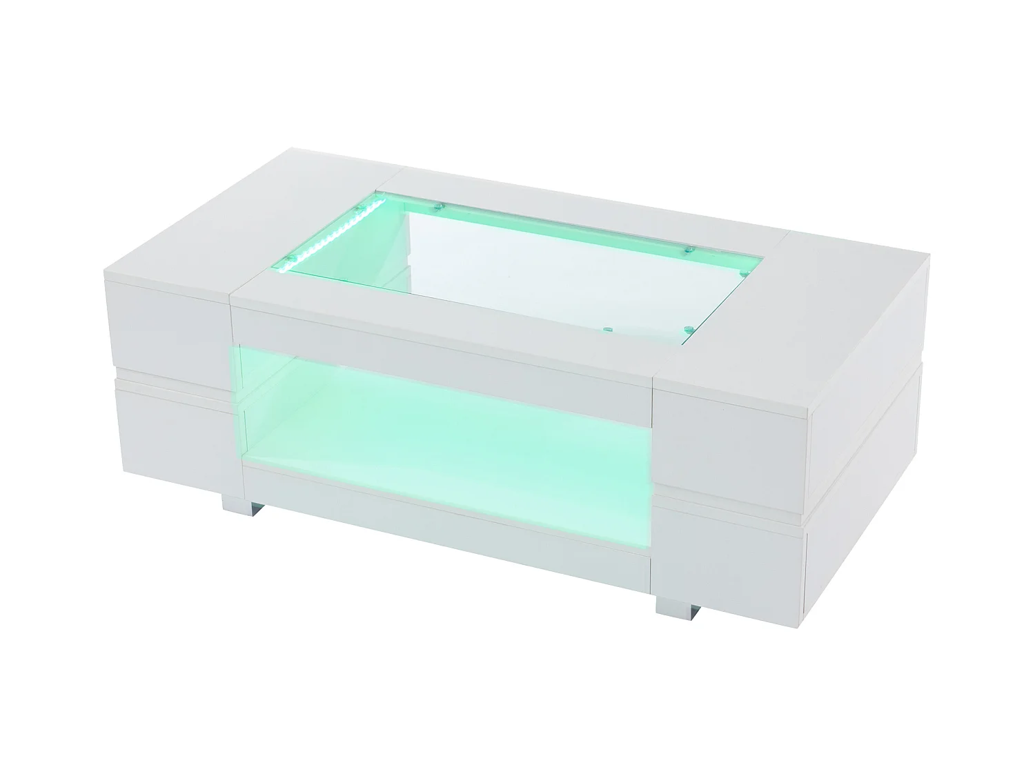 Table basse 100x50x35cm - avec éclairage LED - nombreux rangements - blanc