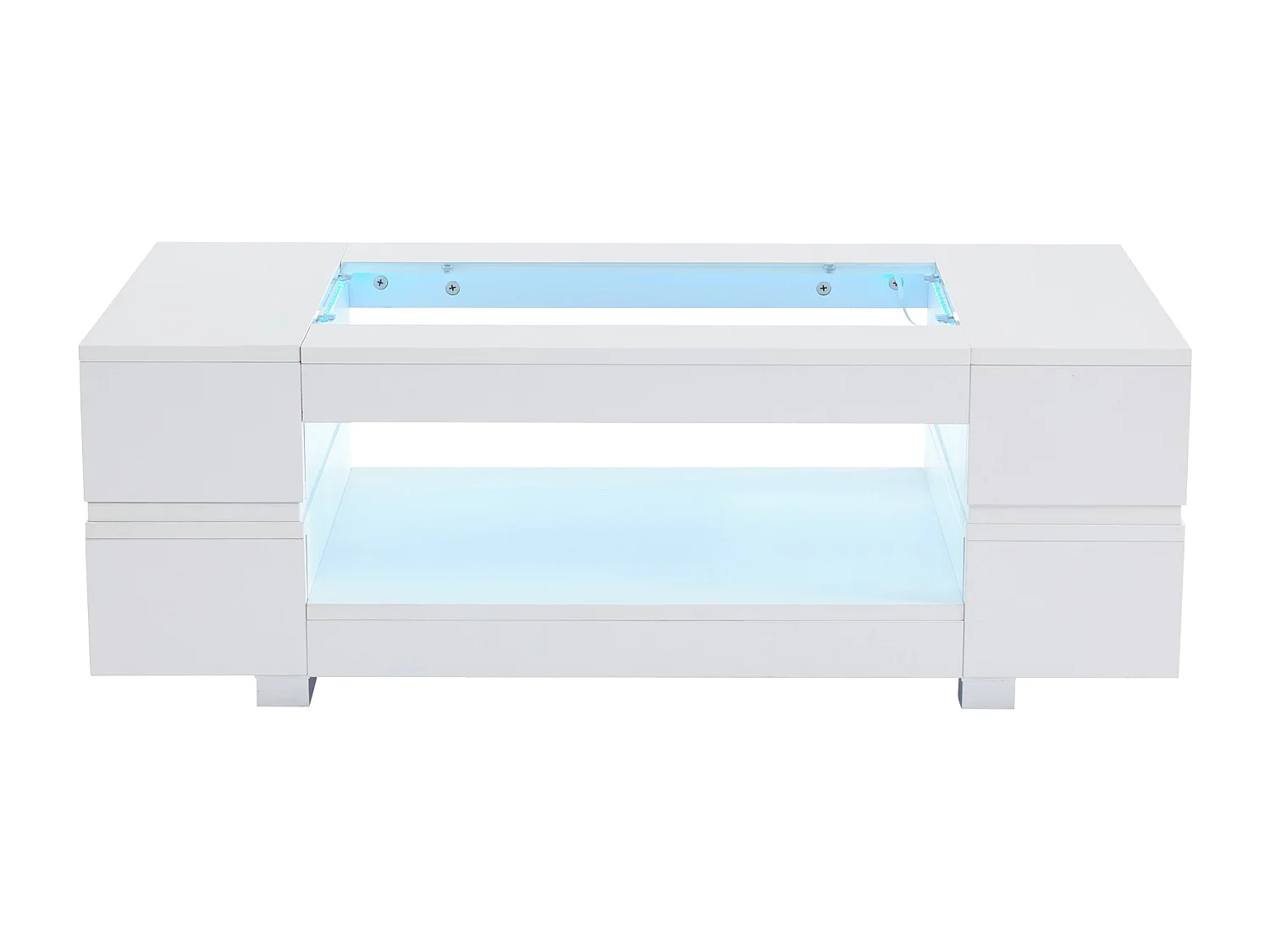 Table basse 100x50x35cm - avec éclairage LED - nombreux rangements - blanc