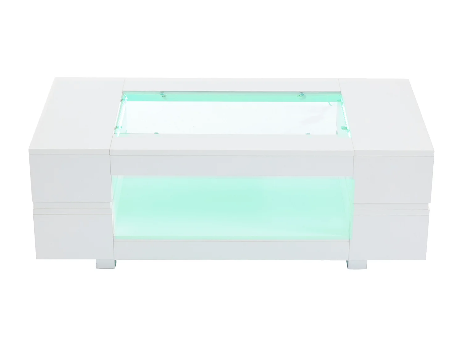 Table basse 100x50x35cm - avec éclairage LED - nombreux rangements - blanc