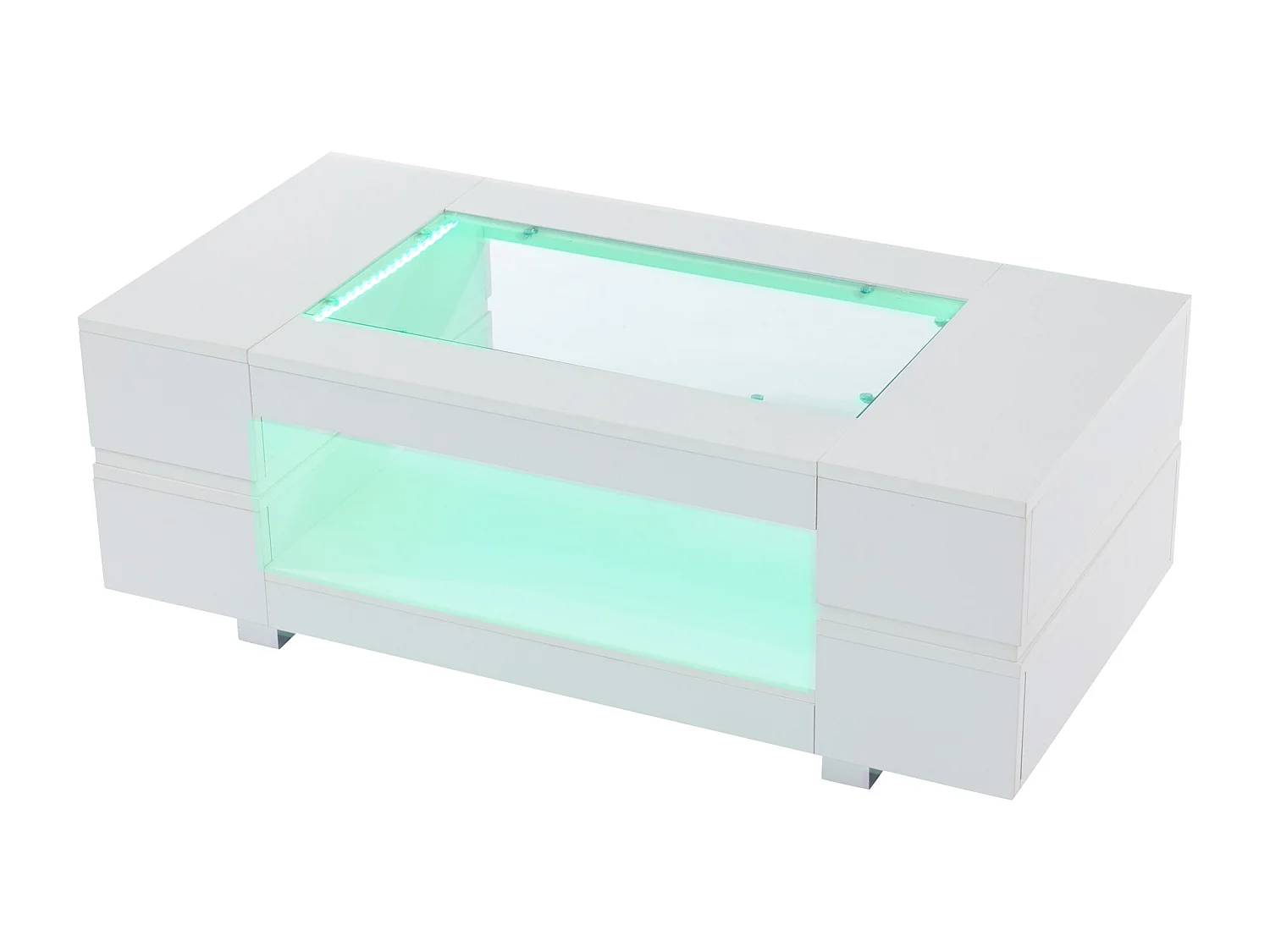 Table basse 100x50x35cm - avec éclairage LED - nombreux rangements - blanc