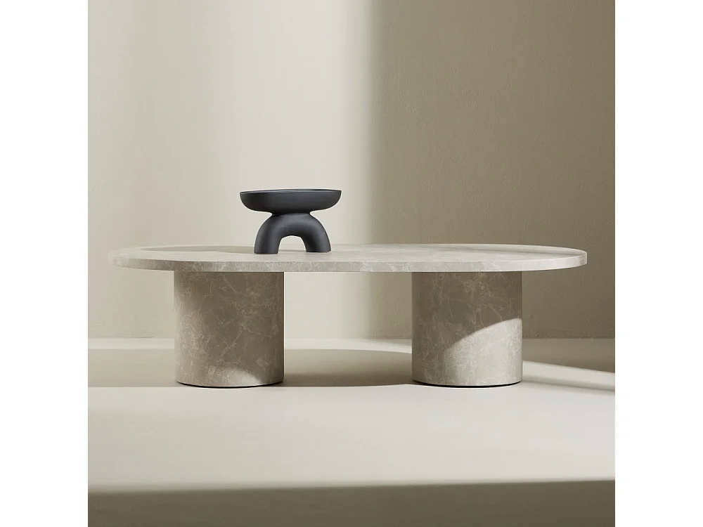 Table Basse Effet Marbre "Narvik" 120cm Beige