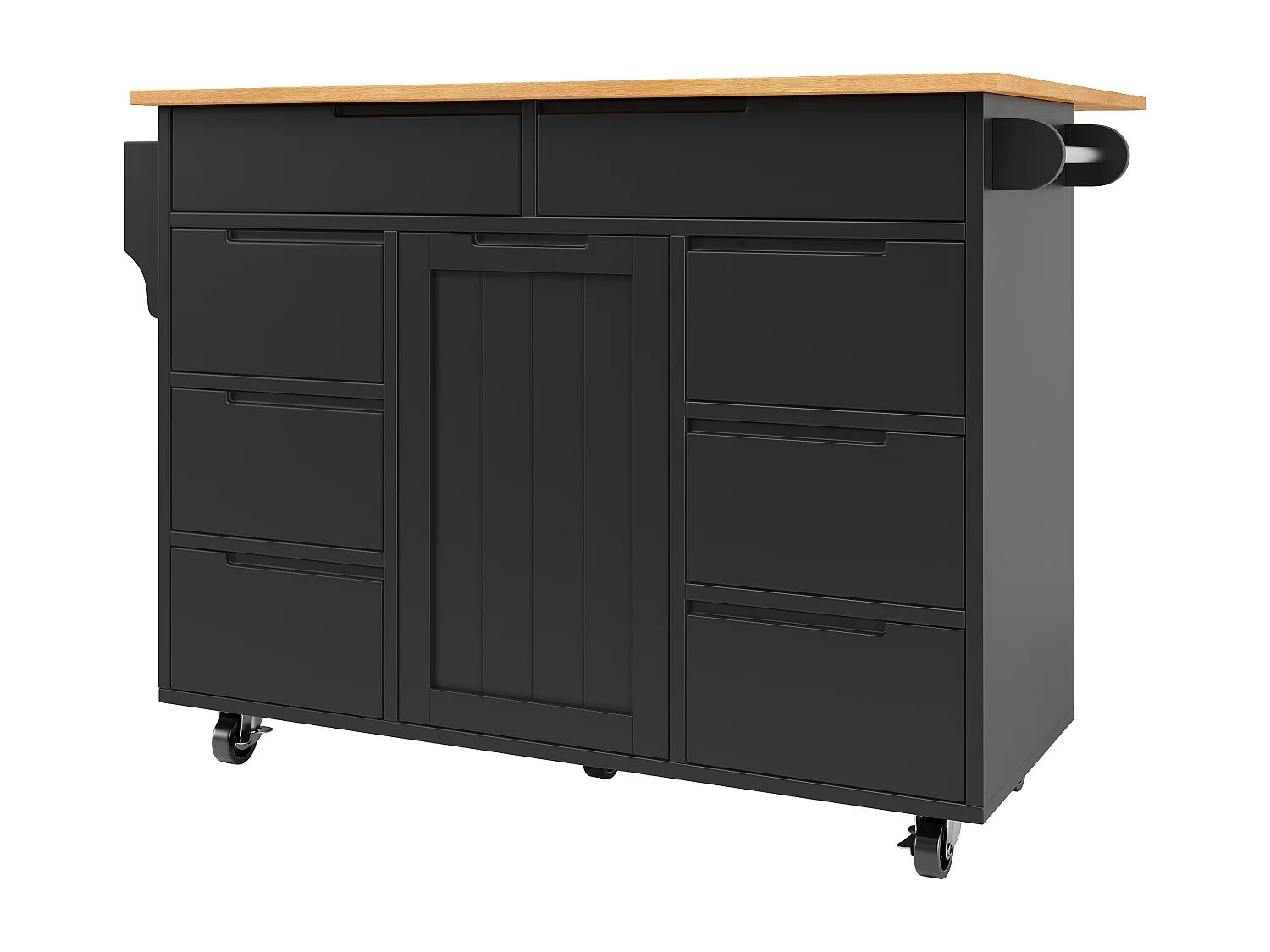 Isola cucina centrale mobile - Piano estraibile - 8 cassetti e 1 anta - Con scaffale per spezie - MDF - Nero