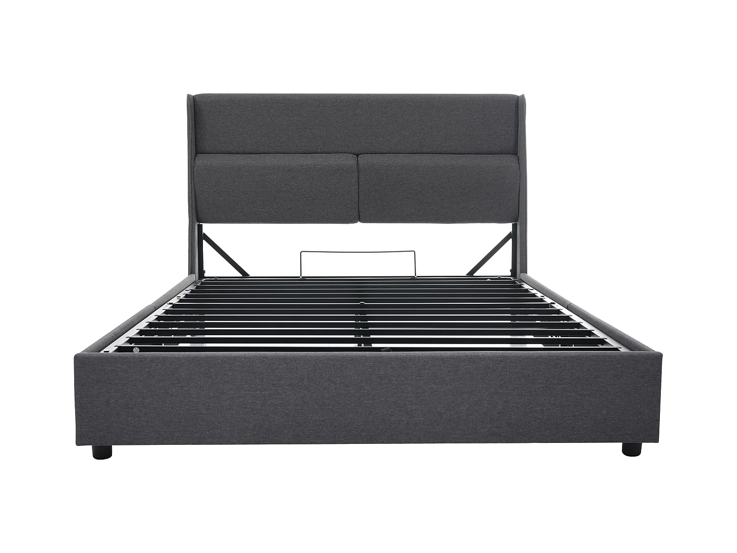 Gepolstertes Bett mit Stauraum 140x200 cm - mit verstellbarem Kopfteil - Lattenrost - Leinen - grau (ohne Matratze)