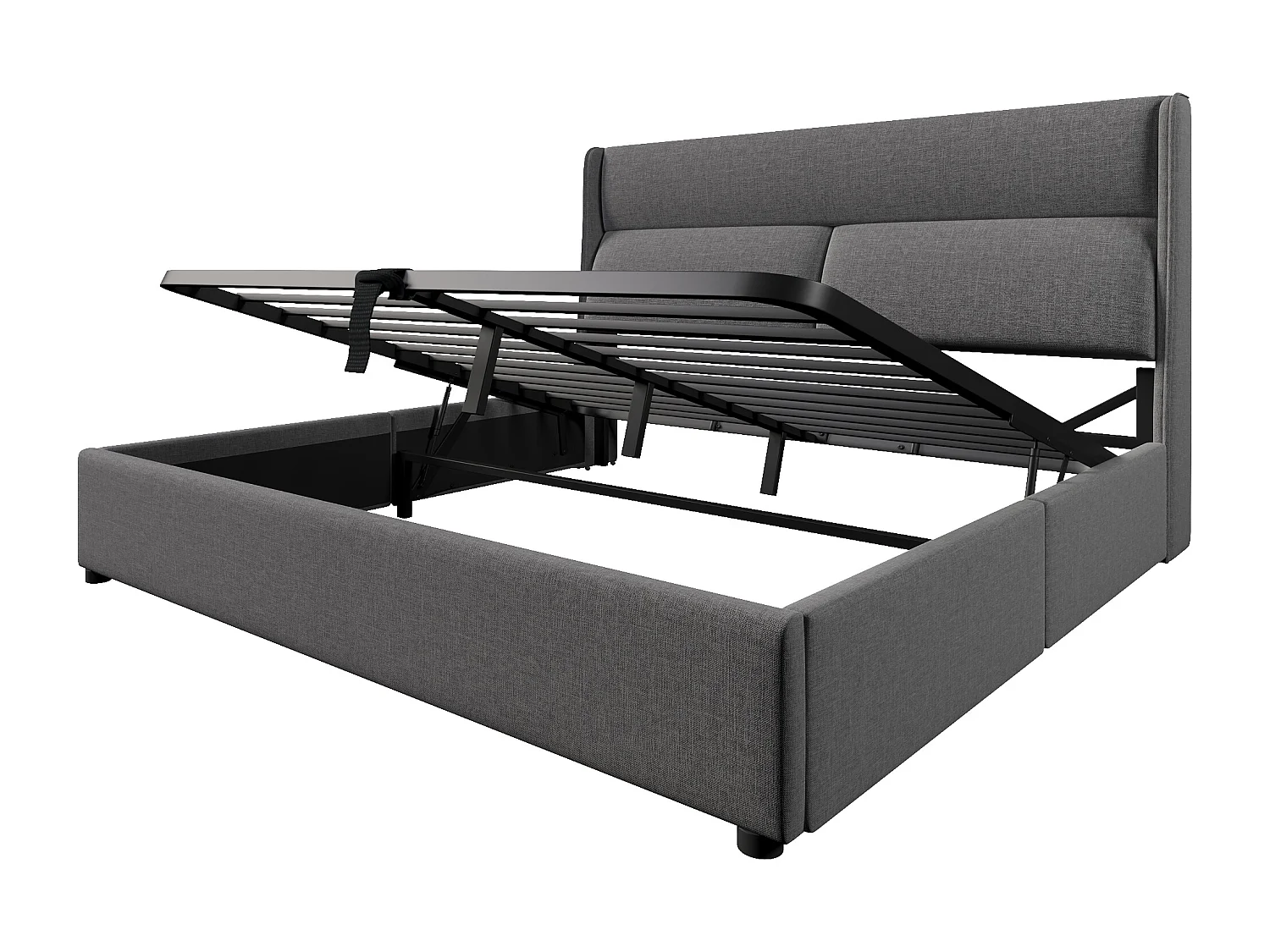 Letto imbottito con contenitore 160x200 cm - con testiera regolabile - rete a doghe - lino - grigio (materasso non incluso)