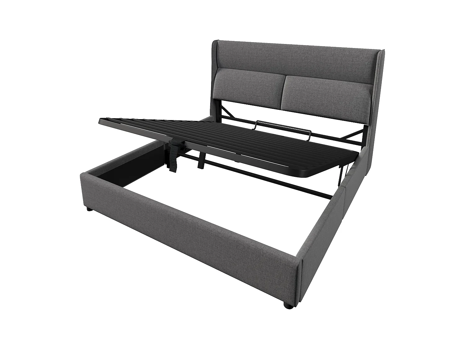 Cama estofada com baú 180x200 cm - com cabeceira ajustável - ripado a ripas - linho - cinza (colchão não incluído)