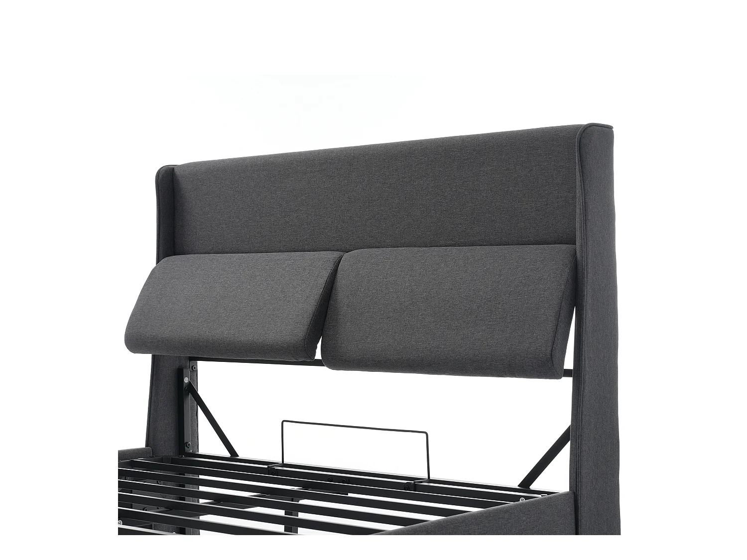 Cama estofada com baú 180x200 cm - com cabeceira ajustável - ripado a ripas - linho - cinza (colchão não incluído)