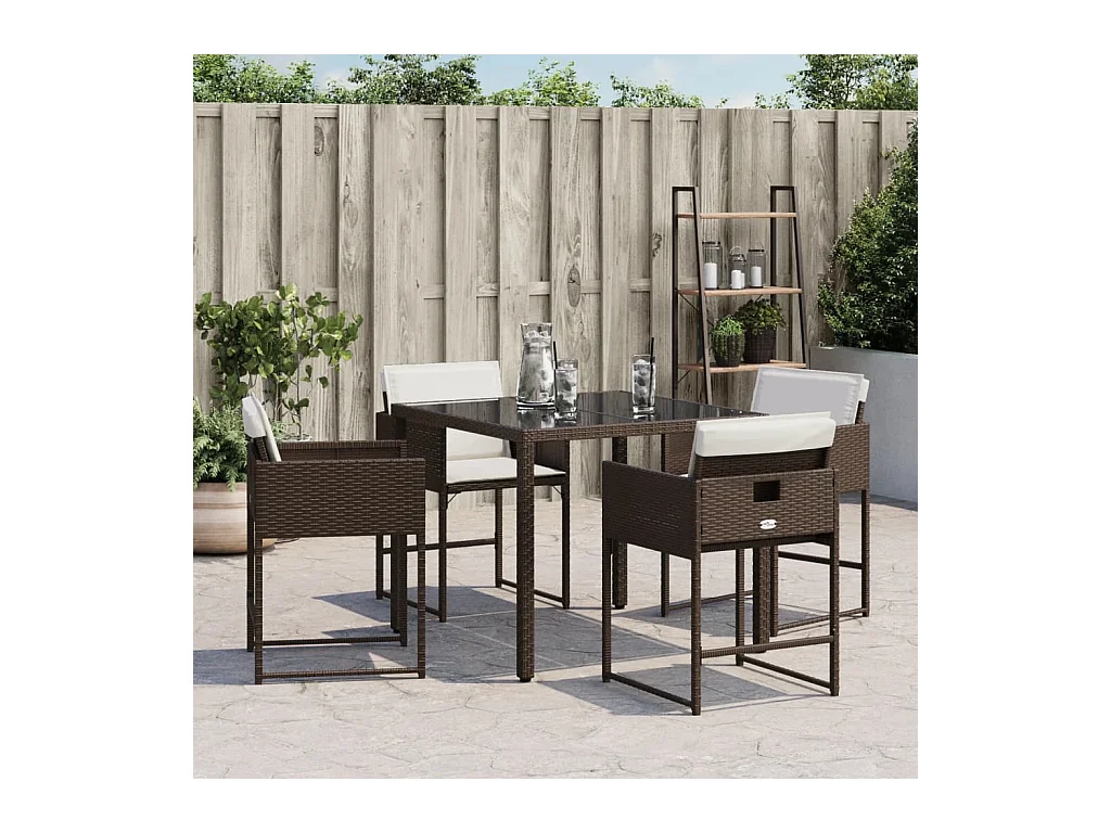 Chaises de jardin avec coussins lot de 4 marron résine tressée