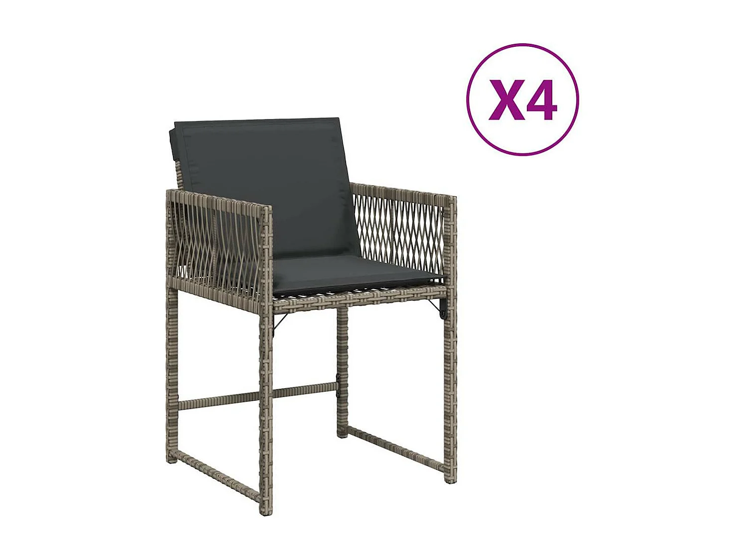 Chaises de jardin avec coussins lot de 4 gris résine tressée
