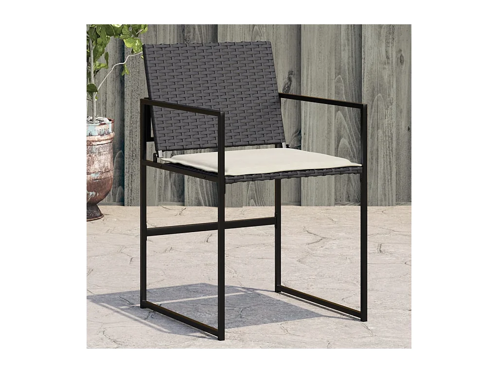 Cadeiras de jardim com almofadões 4 peças vime PE preto
