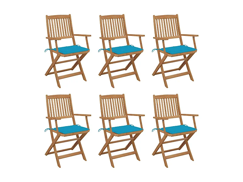 Chaises pliables de jardin 6 pièces avec coussins Bois d'acacia