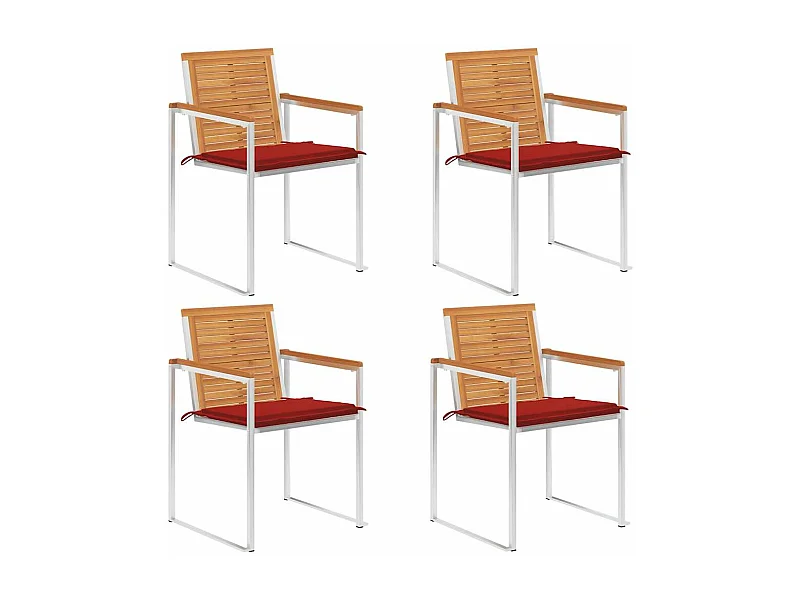 Chaises de jardin 4 pièces avec coussins Bois d'acacia massif