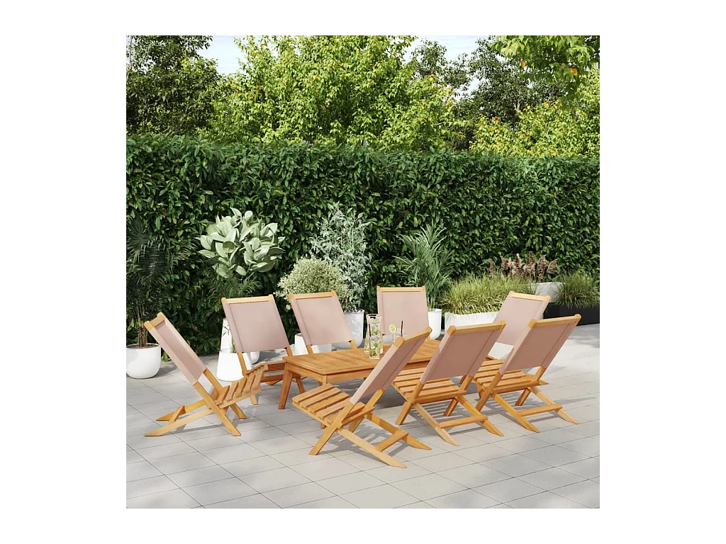 Tuinstoelen 8 st inklapbaar stof en massief hout taupe