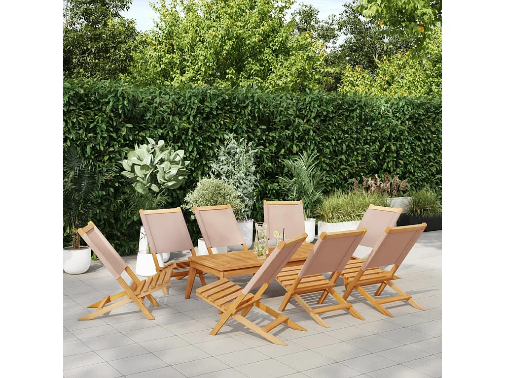 Chaises de jardin pliantes lot de 8 taupe tissu et bois massif