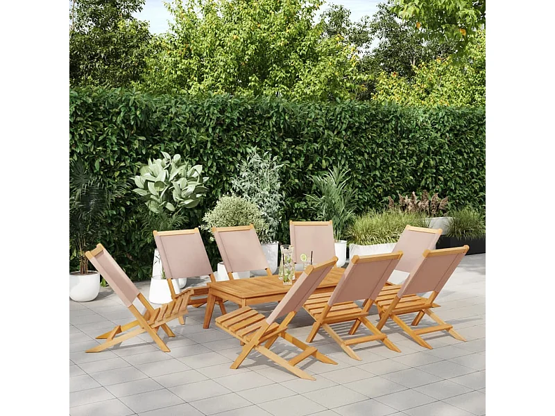 Chaises de jardin pliantes lot de 8 taupe tissu et bois massif