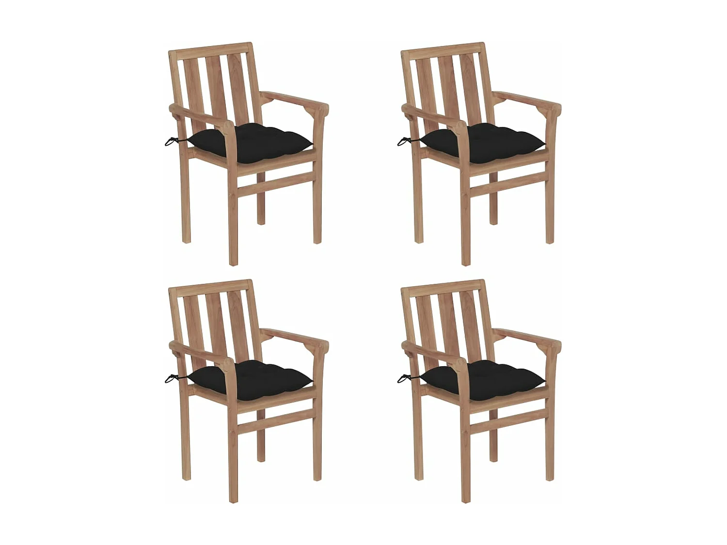 Chaises de jardin empilables avec coussins 4 pièces Teck solide